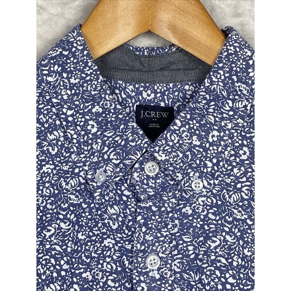 J Crew Men's Floral Button Down Shirt Dress Large L Cotton Blue Preppy Surfer